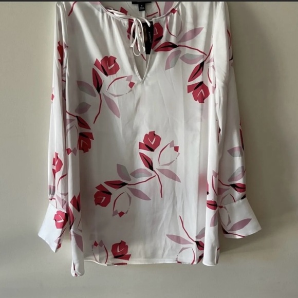 Alfani Floral Print Red Tie Front Long Sleeve Blouse - Picture 4 of 7